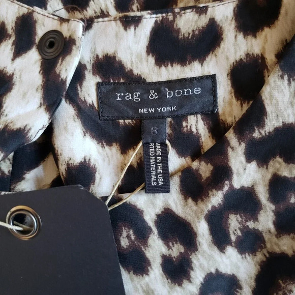 Rag & Bone Short Leopard 100% Silk Dress Keyhole 3/4 Sleeve Fitted Lined Size 8 - Picture 9 of 11